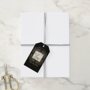 Sparen de Datum van de Elegant Gold Stippen kijkt Cadeaulabel