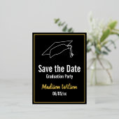 Sparen de Datum van de GraduPartij Zwarte Witte Go Folie Uitnodiging Briefkaart (Staand Voorkant)