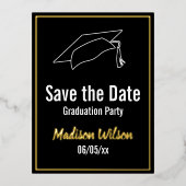 Sparen de Datum van de GraduPartij Zwarte Witte Go Folie Uitnodiging Briefkaart (Voorkant)