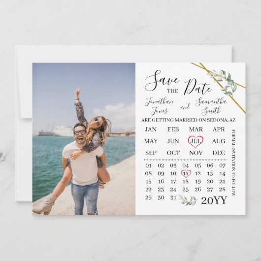Sparen de datum van de Kalender Greenery bruiloft  Kaart (Voorkant)