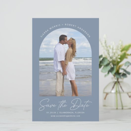 Sparen de Datum van de Winterbruiloft Moderne Arch (Staand voorkant)