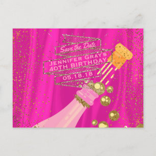 Sparen de Datum van Elegant Woman's Champagne Birt Aankondigingskaart