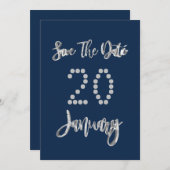 Sparen de Datum van het Blauwe Zilvergrijze Manusc Save The Date (Voorkant / Achterkant)