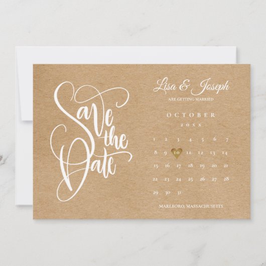 Sparen de Datum van het Gouden Hart Rustic Kraft Save The Date (Voorkant)