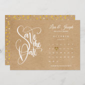 Sparen de Datum van het Gouden Hart Rustic Kraft Save The Date (Voorkant / Achterkant)