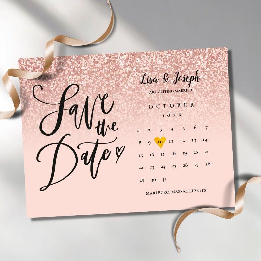 Sparen de Datum van het Roos van de Kalender Gold Aankondigingskaart