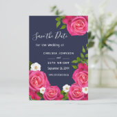 Sparen de Datum van Midnight Blauw & Roze Roses Save The Date (Staand voorkant)