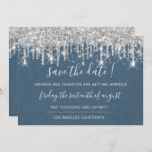 Sparen de Datum van Papier Kraft Grey Drip Blauw Save The Date (Voorkant / Achterkant)