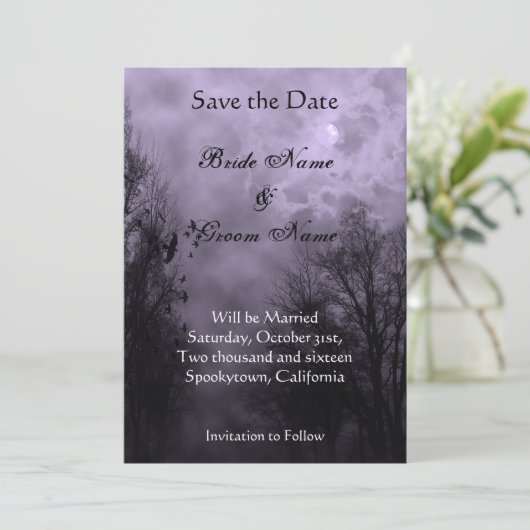 Sparen de Datum Volledige Moon Paarse Mist Editabl Aankondiging (Staand voorkant)
