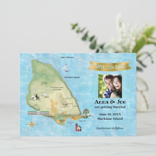 Sparen de Datum voor Mackinac Island Save The Date (Staand voorkant)