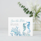 Sparen de Datum Waterverf Blauwe Zeepaard Briefkaa Briefkaart (Staand voorkant)