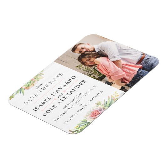 Sparen de Datum Waterverf het Succulente huwelijk Magneet (Linkerzijde)