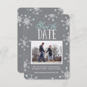 Sparen de Datum Winter Snowflake Weddin Blue Grey  Save The Date (Voorkant / Achterkant)