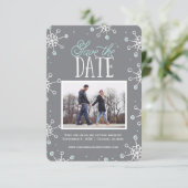 Sparen de Datum Winter Snowflake Weddin Blue Grey  Save The Date (Staand voorkant)