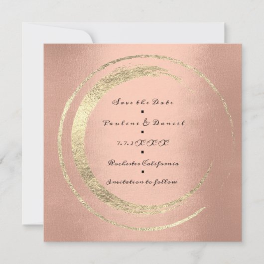 Sparen de Datum Wreated Peach Zalmon Golden Circle Save The Date (Voorkant)