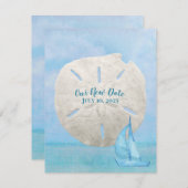 Sparen de Datum zanddollar en zeilboot Save The Date (Voorkant / Achterkant)