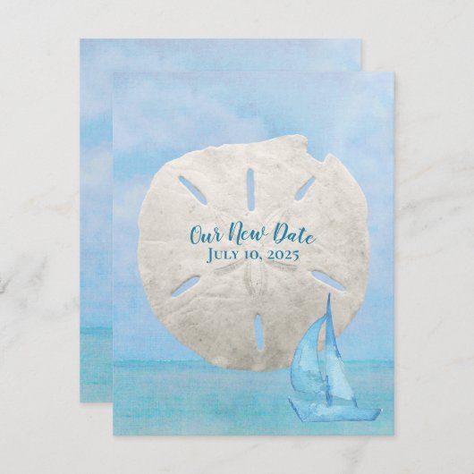 Sparen de Datum zanddollar en zeilboot Save The Date (Voorkant / Achterkant)