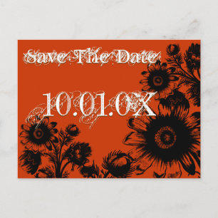 Sparen de Datum - Zwart op Oranje Bloemen Aankondigingskaart
