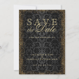 Sparen de Datum Zwarte Damask en de Glitt van de G Save The Date