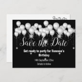 Sparen de Datum Zwarte WITTE ballonnen Al Voorval Aankondigingskaart (Voorkant / Achterkant)