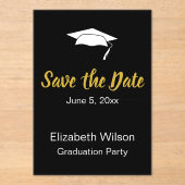 Sparen de Datum Zwarte Witte Goud GraduPartij Acryl Uitnodigingen (Voorkant)