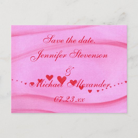 Sparen de datumbriefkaarten golf van rode harten aankondigingskaart (Voorkant)