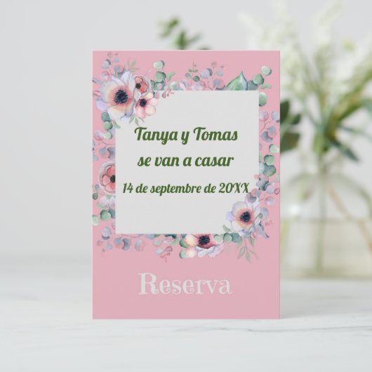 Sparen de DatumWeddenschap in Spaans met Bloemen Save The Date (Staand voorkant)
