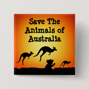 Sparen de Dieren van Australië Vierkante Button 5,1 Cm