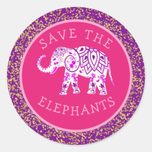 Sparen de Elephants Boho Pink Paisley Gold Glitter Ronde Sticker