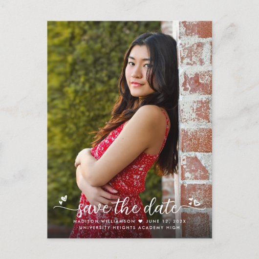 Sparen de Foto Moderne Hart van het Manuscript van Uitnodiging Briefkaart (Voorkant)