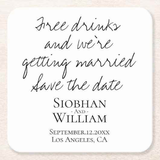 Sparen de Handgeschreven Aangepaste Datum Vierkante Kartonnen Onderzetter (Voorkant)