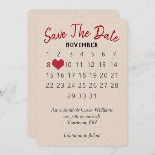 Sparen de Kalender van de Weddenschap van de Datum Kaart (Voorkant / Achterkant)