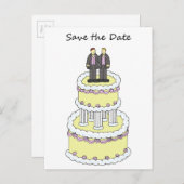 Sparen de Mannelijke Paar van de Datum op een Dek Aankondigingskaart (Voorkant / Achterkant)