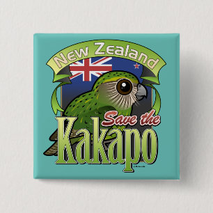 Sparen de Nieuw-Zeelandse Kakapo Vierkante Button 5,1 Cm