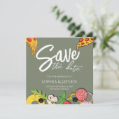 Sparen de Vergroene PIZZA Moderne Chic van de Datu Save The Date (Staand voorkant)