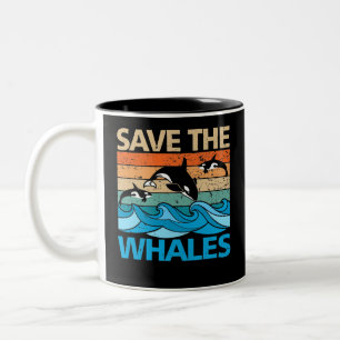 Sparen de walvissen van de Vintage Orca walvis Tweekleurige Koffiemok