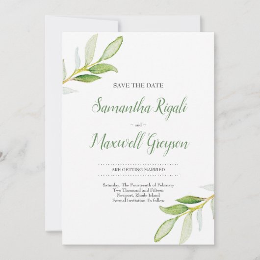 Sparen de Waterverf Greenery van de Datum Save The Date (Voorkant)