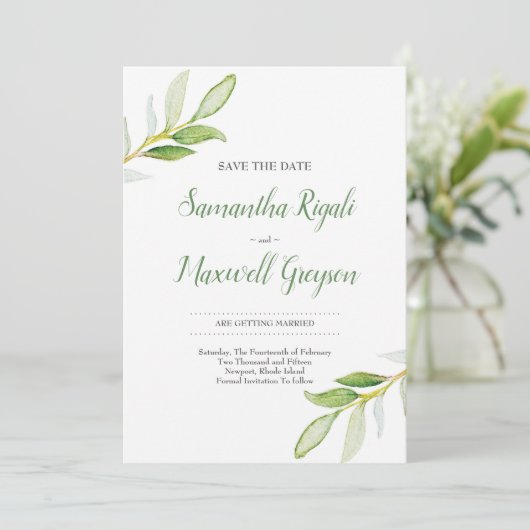 Sparen de Waterverf Greenery van de Datum Save The Date (Staand voorkant)