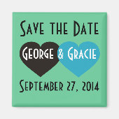 Sparen de Zwarte Datum en Turquoise Harten Magneet (Voorkant)