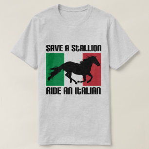 Sparen een Stallion Ride een Italiaanse vlag Funny T-shirt