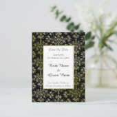 Sparen Elegant de Datum Golden Damask Pattern Kaar Aankondigingskaart (Staand voorkant)