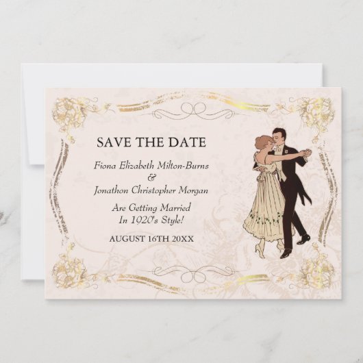 Sparen het  Dansende Paar van 1920 van de Datum Save The Date (Voorkant)