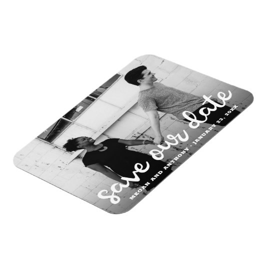 Sparen onze Datum Moderne Handgeschreven Foto van Magneet (Linkerzijde)