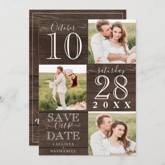 Sparen Onze Datum Rustige Monogram van het Hout Mo Save The Date (Voorkant / Achterkant)
