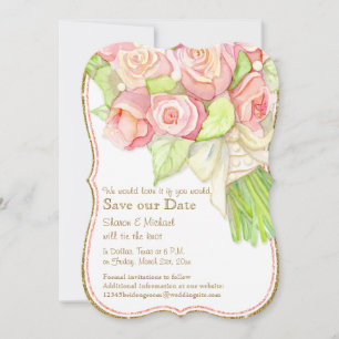 Sparen Onze Datum Waterverf Rose Bouquet Pearls Save The Date