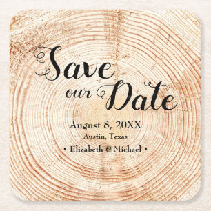 Sparen onze datum Wood grain Wedding Rustic Vierkante Kartonnen Onderzetter