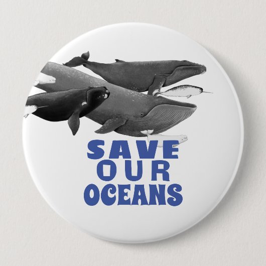 Sparen onze oceanen Milieukunstwalvis Ronde Button 4,0 Cm (Voorkant)