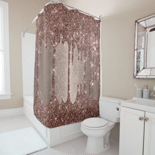 Spark Drip Glitter Effect Blush Roos Chocolade Douchegordijn (In situ)