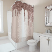 Spark Drip Glitter Effect Blush Roos Girly Brown Douchegordijn (In situ)
