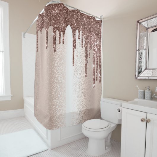 Spark Drip Glitter Effect Blush Roos Girly Brown Douchegordijn (In situ)